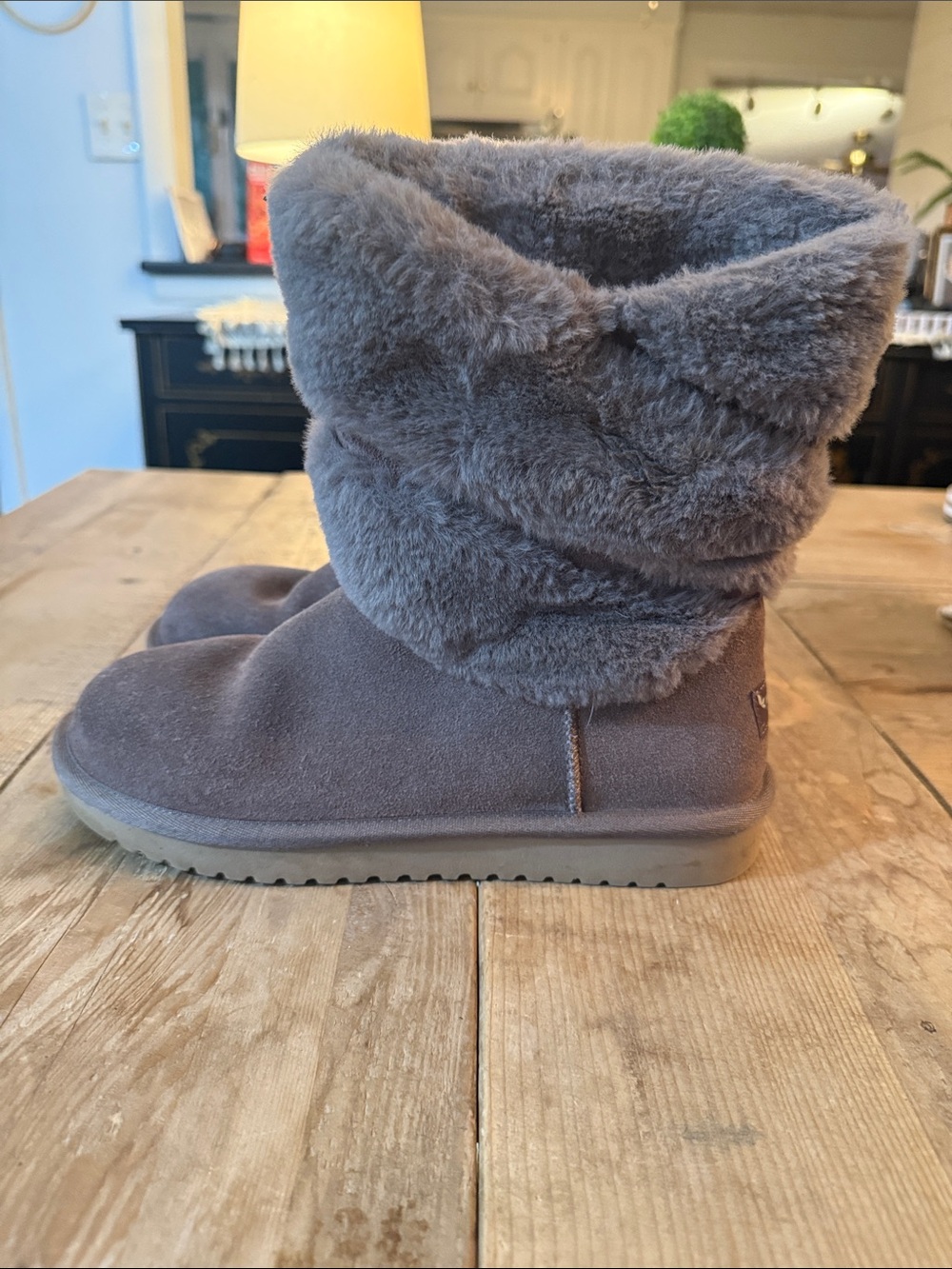 UGG Women's Fold-Over Faux-Fur Winter Boots - Gray